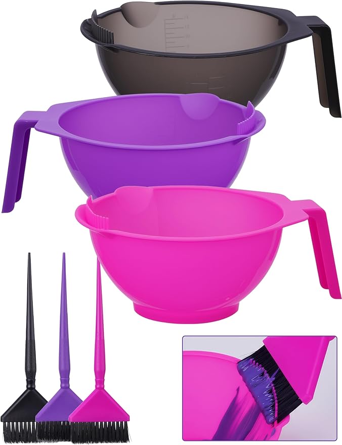 NiHome Hair Dye Bowl and Brush Set, Hair Color Mixing Bowls for Hairstylist, Color Bowls with Fine Teeth and Brush Cleaner, Salon Supplies Essentials, 3-Pack