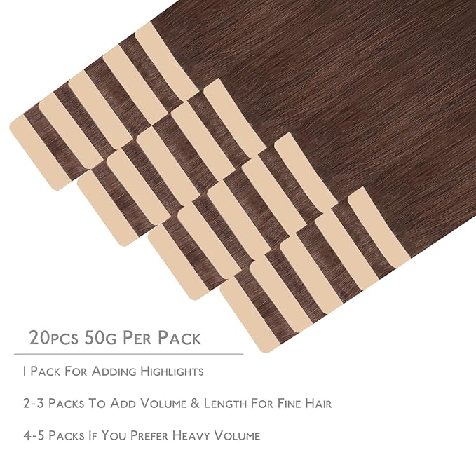 WENNALIFE Tape in Hair Extensions Human Hair, 20pcs 40g 12 inch Chocolate Brown Remy Hair Extensions Straight Human Hair Tape in Extensions Skin Weft Tape Extensions Human Hair