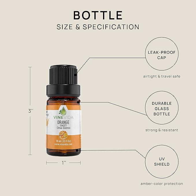 VINEVIDA Orange Sweet Essential Oil - Undiluted Orange Oil - DIY Candle Scents for Candlemaking - 10 mL Safe for Skin