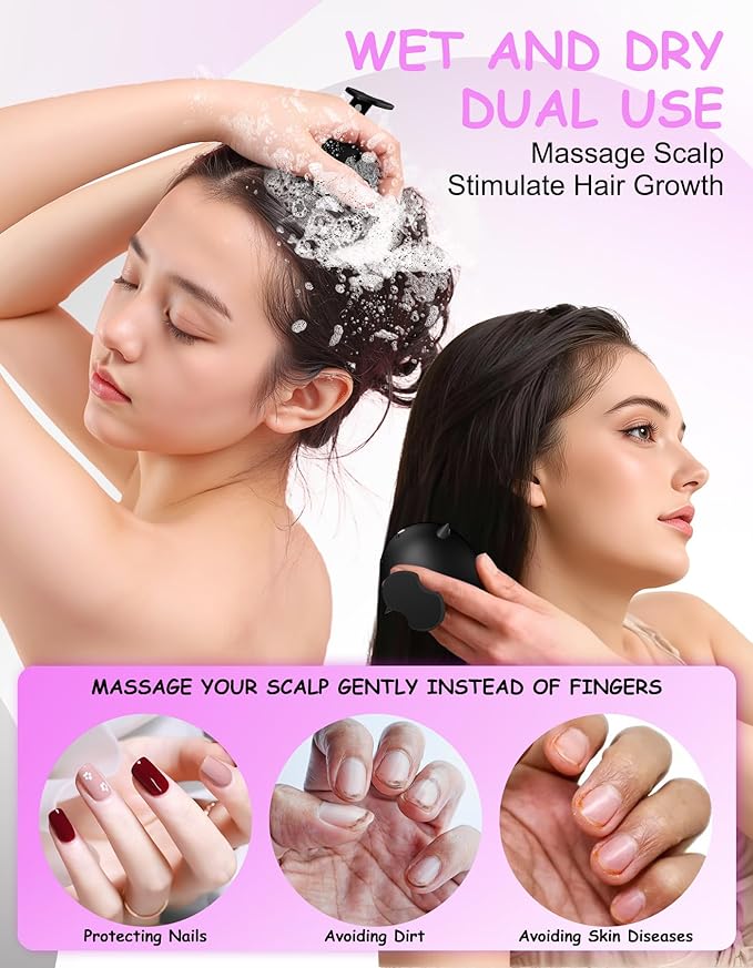Scalp Massager Hair Growth Shampoo Brush, Silicone Scalp Scrubber Shower Scalp Brush for Hair, Head Massager Scalp Exfoliator for Dandruff Removal, Wet Dry Scalp Massage Tool for Hair Care, Black