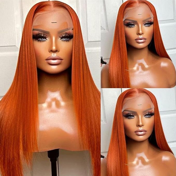 Ginger Wig Human Hair 13x4 Straight Ginger Orange Lace Front Wigs Human Hair HD Transparent Lace Frontal 350 Colored Hair Wig Pre Plucked With Baby Hair 180% Density 26inch