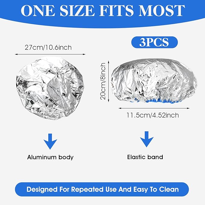 3PCS Deep Conditioning Hair Cap, Reusable Hair Processing Cap, Waterproof Shower Caps, Steam Caps, Heat-Caps for Deep Conditioning, Tin Foil Hat for Bathing, Hair-Dyeing and Hair-Treatment