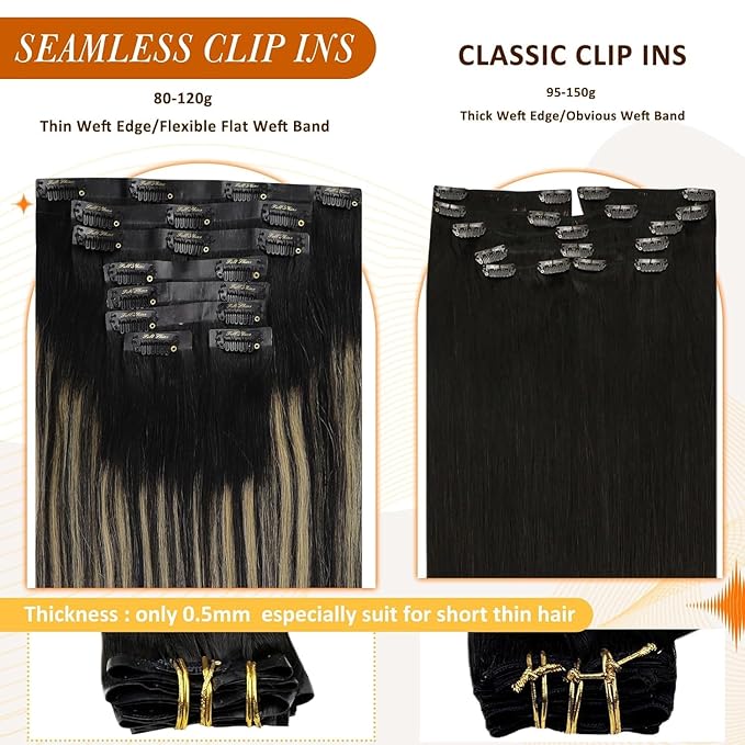 Full Shine Black Roots Hair Extensions Clip in Human Hair Ombre Black Mix Honey Blonde Seamless Hair Extension 22 Inch Clip in Invisible Hair Extension Add Volume for Long Natural Hair 120 G 8 Pcs