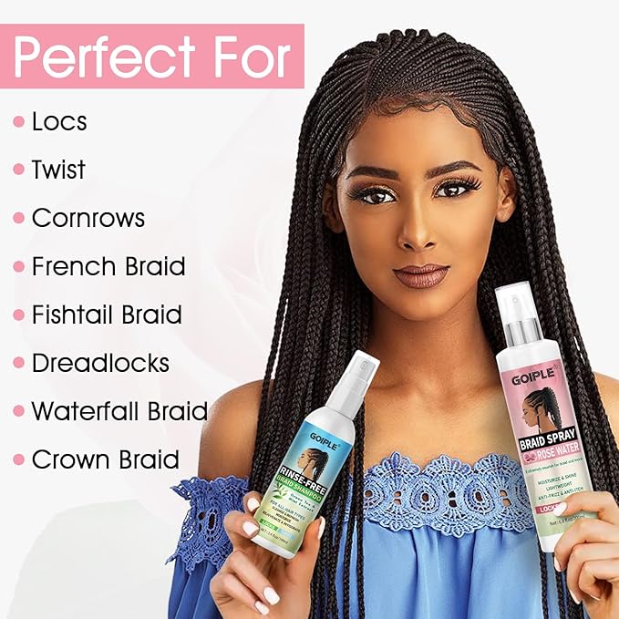Braid Spray Rose Mint for Dreads, Dreadlocks, Locks - Rose Water Braid Spray No-Water Braid Shampoo for Locs, Twists, Weaves - Rinse-Free Dreadlock Shampoo for Build-Up, Odor, Itch & Flakes 2PCS