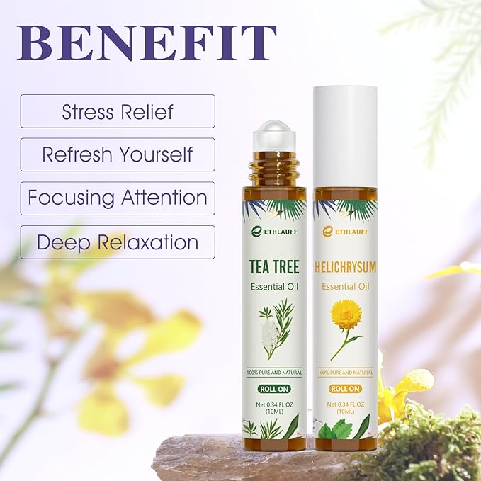 Essential Oil Roll On Set, Natural Aromatherapy Roll On, Relaxation Gift for Women and Men