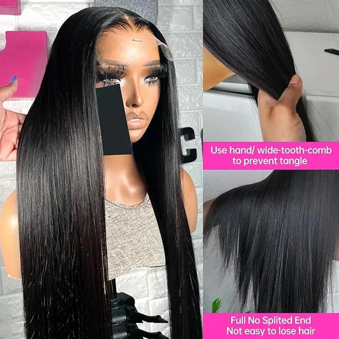 Lemoda 13x6 Full Lace Frontal Wig 180% Density Straight Lace Front Wigs Human Hair HD Transparent Lace Glueless Wig Pre Plucked 15A Brazilian Virgin Human Hair Wigs for Women 24 Inch