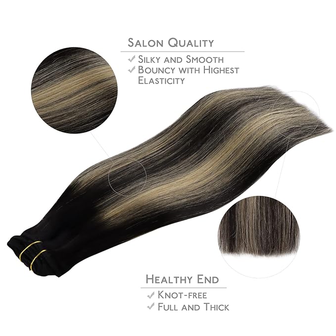 WENNALIFE Clip in Human Hair Extensions, 22 Inch 120g 7pcs Balayage Natural Black to Light Blonde Hair Extensions, Real Human Hair Remy Double Weft