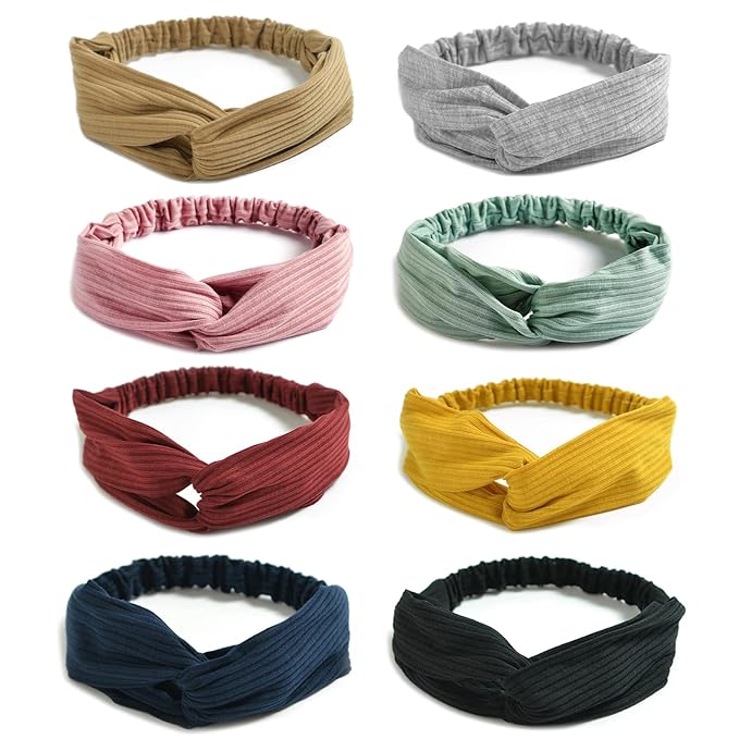DRESHOW 8 Pack Headbands for Women Criss Cross Vintage Head Wrap Boho Headband Twisted Elastic Hair Accessories