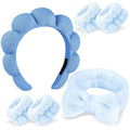 Zkptops 6Pcs Spa Headband for Washing Face Wristbands Set Women Bubble Skincare Makeup Sponge Terry Cloth Padded Puffy Headband Bow Tie Hairband Cute Non Slip Thick Hair Accessory Gifts(Dark Blue)