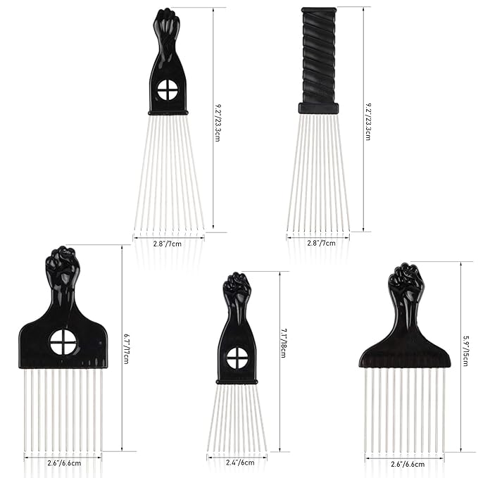 5 Pcs Afro Comb Metal African American Pick Comb Hairdressing Styling Tool Hair Pick for Hair Styling black