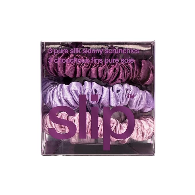 SLIP Amazon Exclusive Skinny Scrunchies: Anti-Crease, Anti-Breakage Slipsilk™ Design Protects Delicate Hair | Includes 3 Pure Silk Scrunchies, Violet