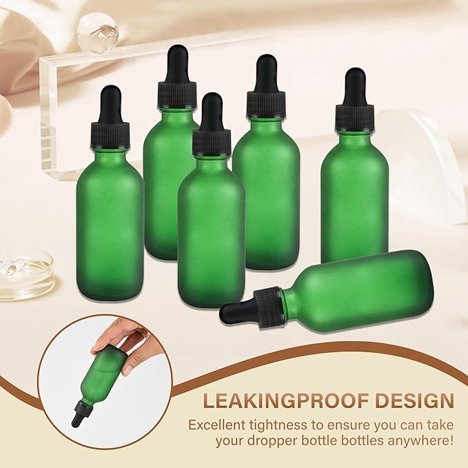 6 Pcs, 2oz Dropper Bottle, Green Glass Eye Dropper Bottle, Tincture Bottles with Dropper, Pretty Finish, Leak-Proof Design, Stronger Suction for All Kinds of Mixed Liquids