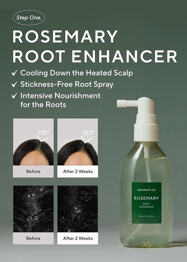 AROMATICA Rosemary Root Enhancer & Wooden Scalp Massager Set - Hair Scalp Massager with Rosemary Water Scalp Serum for Hair Growth, Hair Care for Women, Dry Treatment Set, Christmas Gift for hair care