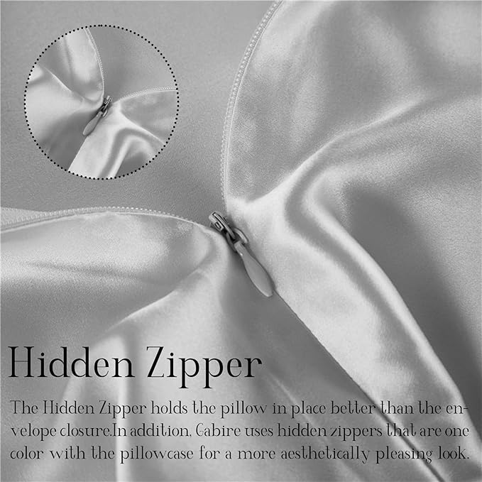 Mulberry Silk Pillowcases Set of 2, Both Sides Real Silk Pillow Covers for Hair and Skin Cool Pillowcase Organic Silk Pillowcase 2 Pack with Hidden Zipper, Silver Grey, King (20"×36")