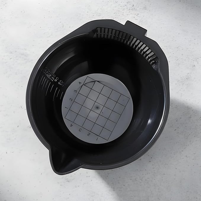 Hair Dye Bowl Set - 6 Black Hair Color Mixing Bowls with Measurements, Pour Spout, Handle & Combed Edge - Reusable Salon Hair Coloring Bowls for Professional or Home Use ﻿