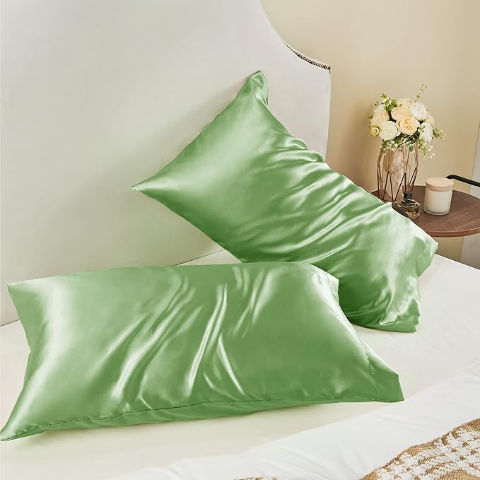 BEDELITE Satin Pillowcase for Hair and Skin, Super Soft and Cooling Similar to Silk Pillow Cases 2 Pack with Envelope Closure, Gift for Women Men(20"x30" Queen Size, Sage Green)