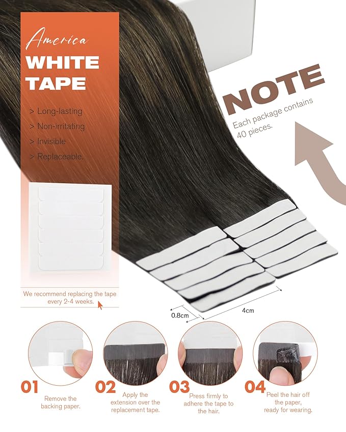 Sunny Hair Tape in Hair Extensions Human Hair 12 Inch Hair Extensions Real Human Hair Tape in Extensions for Women Darkest Brown Ombre Medium Brown Balayage Remy Hair Straight Skin Weft 40pcs 60g