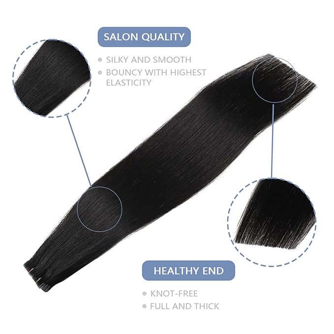 COOKAYU Invisible Tape in Extensions Human Hair, Natural Black Seamless Injected Tape Ins Remy Hair 22Inch 50g 20pcs Straight Invisi Edge Extensions Silky Smooth