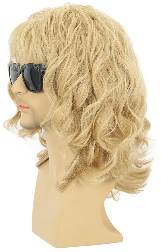 karlery California 70s 80s Rocker Wig Men Women Long Curly Blonde Halloween Costume Anime Wig