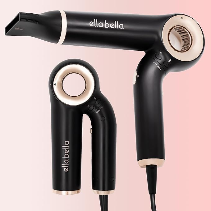 ELLA BELLA® Professional Ionic Hair Dryer (Foldable) • Negative Ion Blow Dryer • Perfect for Travel • Intelligent Heat Control & Rapid Drying Speeds • Lightweight Design • Low Noise Technology