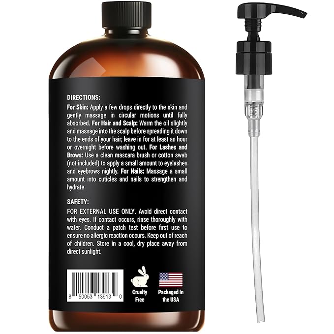 Organic Castor Oil for Hair, Scalp, Skin, Face & Eyelashes | USDA Certified | 100% Pure Castor Oil Organic Cold Pressed Unrefined Glass Bottle, Hexane Free - Soulspa Pure - 16 fl oz