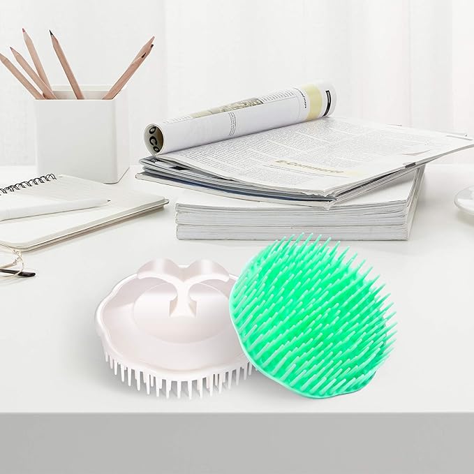 Hair Scalp Brush Dandruff Cleaning Brush Shower Scalp Shampoo Brush Scalp Massager Pack of 4 (White and Green)