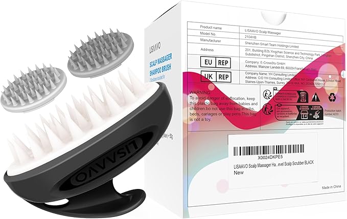 3 in 1 Scalp Scrubber, Hair Scalp Massager, with 3 Replacement Brushes, Shampoo Brush for Relaxing, Deep Cleansing Exfoliator & Soothes itching - Wet/Dry Use for All Hair Types, Black