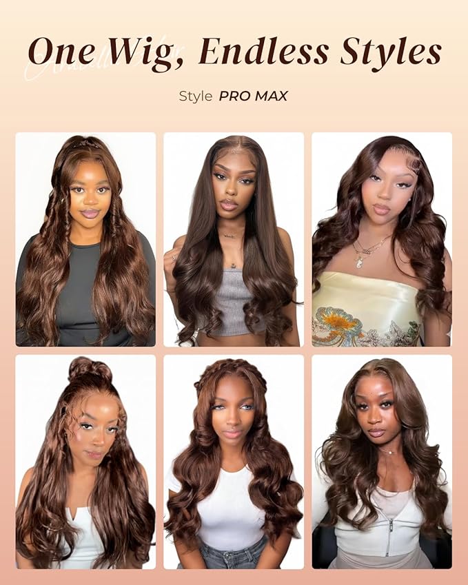 Arabella 13x6 Chocolate Brown Lace Front Wig Human Hair 4# Body Wave Wigs Human Hair Pre Plucked Glueless Brown Frontal Wig Human Hair 30 Inch