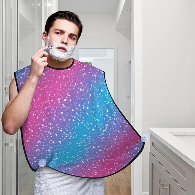 Men's Beard Maintenance Apron, Waterproof & Easy Clean, Purple Blue Glitter Pattern