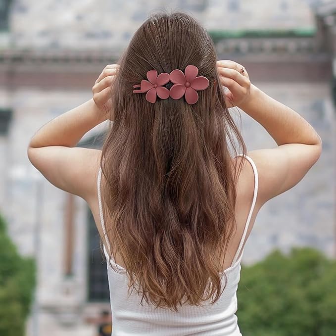 8 Pcs Flower Hair Claw Clips, Matte Flat Frangipani Hair Clips, Beach Tropical Party Strong Hold Jaw Hair Clips for Women Girls Thin Thick Curly Straight Hair Accessories (8 PCS Frangipani)