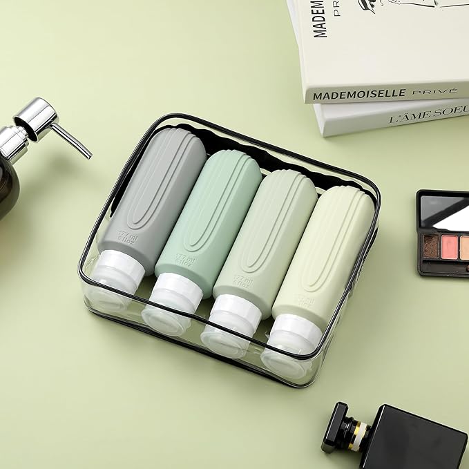 Travel Bottles for Toiletries, Large 6oz Oversize Containers, BPA Free Leak Proof Tubs Refillable Liquid Traveler Accessories with Toiletry Bag for Cometic Shampoo and Lotion Soap (4 Pack)