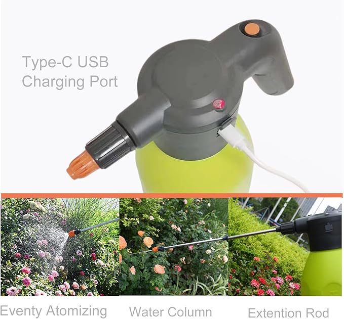 0.5 Gallon Electric Spray Bottle - Garden Sprayer & Plant Mister with Adjustable Nozzles, Rechargeable Battery Powered, Automatic Watering Can for Indoor/Outdoor Plants