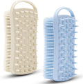 2 PC Silicone Body Scrubber, 2 in 1 Exfoliating Shower Bath Scrubber, Soft Silicone Loofah for Sensitive Skin, Shower Hair Scalp Massager, Easy to Clean, Lather Well (Grey&Blue)