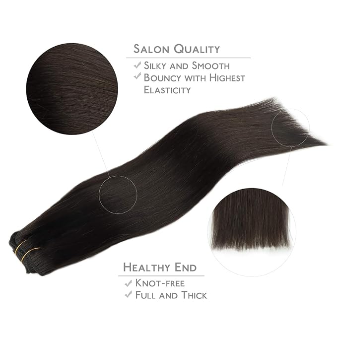 WENNALIFE Clip in Hair Extensions, 150g 16 Inch 9pcs Dark Brown Remy Hair Thicker Double Weft Extensiones De Cabello Humano Con Clip Ins Straight Full Volume