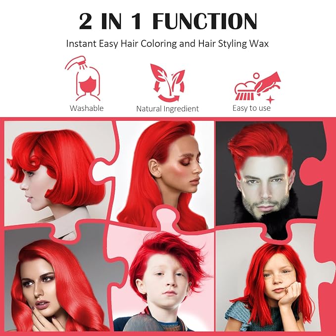 Temporary Red Hair Spray Color Wax 4.23 oz, Instant Natural Hairstyle Cream Dye, Disposable Coloring Mud for Men Women Youth, Washable Styling Pomades, Party Cosplay DIY Halloween