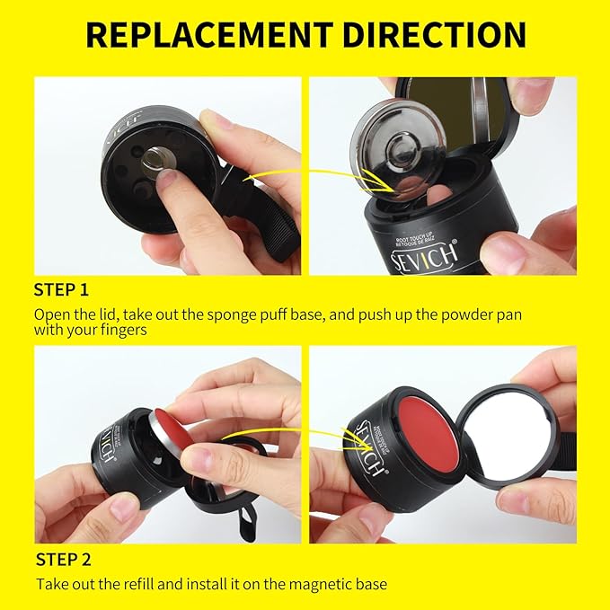 SEVICH Magnetic Replaceable Hairline Powder, Refill Pack 3 Pcs- Interhair Concealer, Environmentally Friendly Replacement, Waterproof and Sweatproof, Long lasting Coverage (Black)