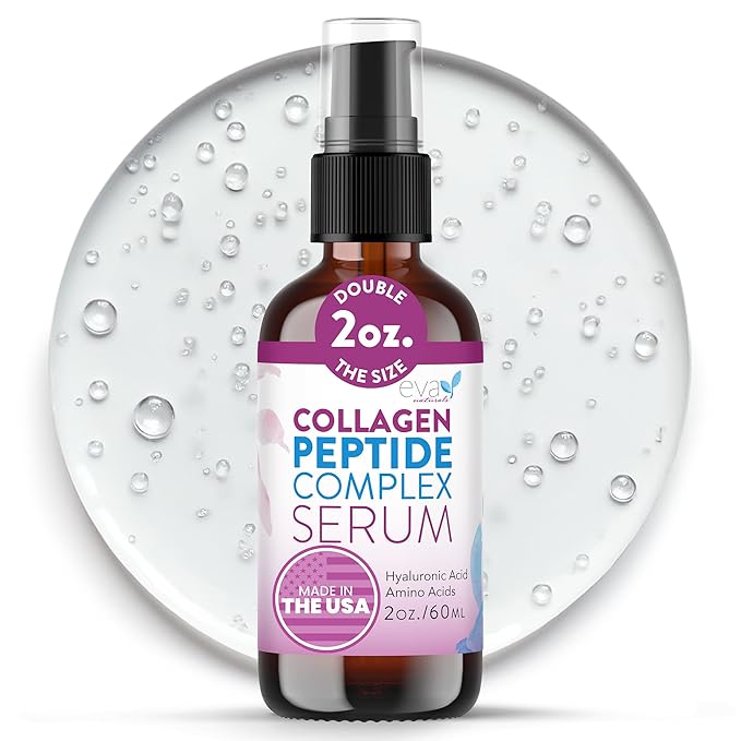 Collagen Peptide Serum for Face – Anti Aging Facial Treatment with Peptides & Hyaluronic Acid – Gentle Formula for Sensitive Skin, Microneedling Pen, Derma Roller, Skin Firming & Hydrating (2 Oz)