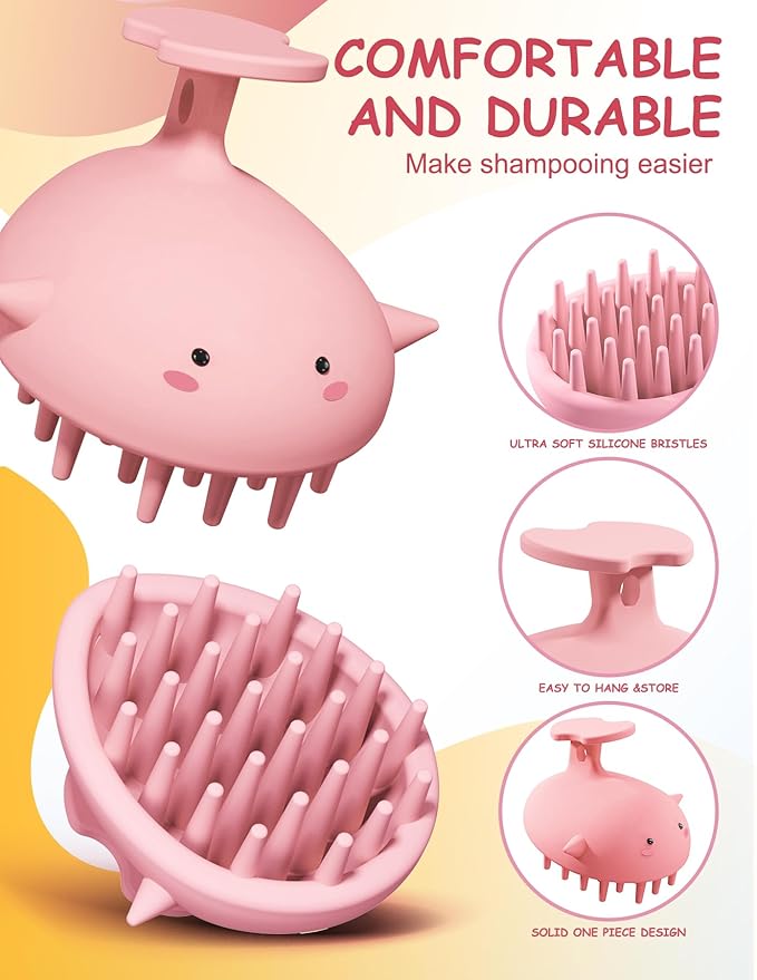 Scalp Massager Hair Growth Shampoo Brush, Silicone Scalp Scrubber Shower Scalp Brush for Hair, Head Massager Scalp Exfoliator for Dandruff Removal, Wet Dry Scalp Massage Tool for Hair Care, Pink