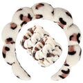 Zkptops Spa Headband for Washing Face Wristband Set Sponge Makeup Skincare Headband Wrist Plush Bubble Get Ready Hairbands for Women Puffy Headwear Non Slip Thick Thin Hair Accessory(Beige Leopard)