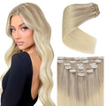 Ve Sunny Clip in Hair Extension Ombre Ash Blonde to Platinum Blonde Remy Clip in Human Hair Extenisons Ombre Blonde Real Hair Clip in Extensions for Women Double Weft 18inch 7pcs 120g