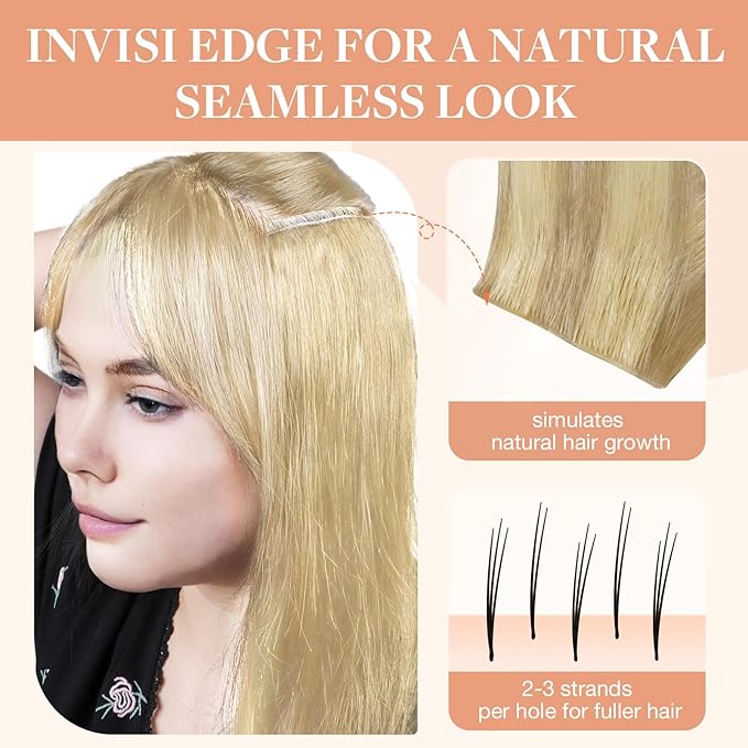GOO GOO Invisi Edge Tape in Hair Extensions Human Hair, 18A/613A Dark Blonde Highlighted Bleach Blonde 20pcs injected with 20pcs classical tape ins, 14inch 100g, Virgin Remy Hair, Natural Look