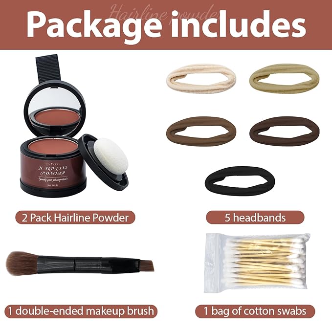2 Pack Hairline Powder for Women and Men, Used to Root Touch Up Hair Color, Thinning and Gray Hair Coverage and Bald Spots Coverage, Red Brown
