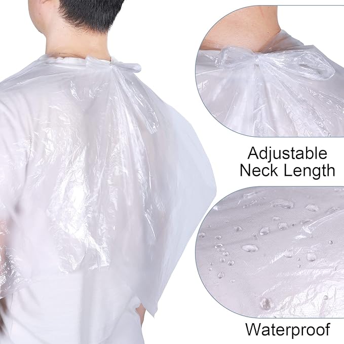 Yahenda 150 Pcs Disposable Salon Capes Bulk Waterproof Hair Cutting Capes for Barber Stylist Dye Supplies 59 x 43.3 Inch(Clear)