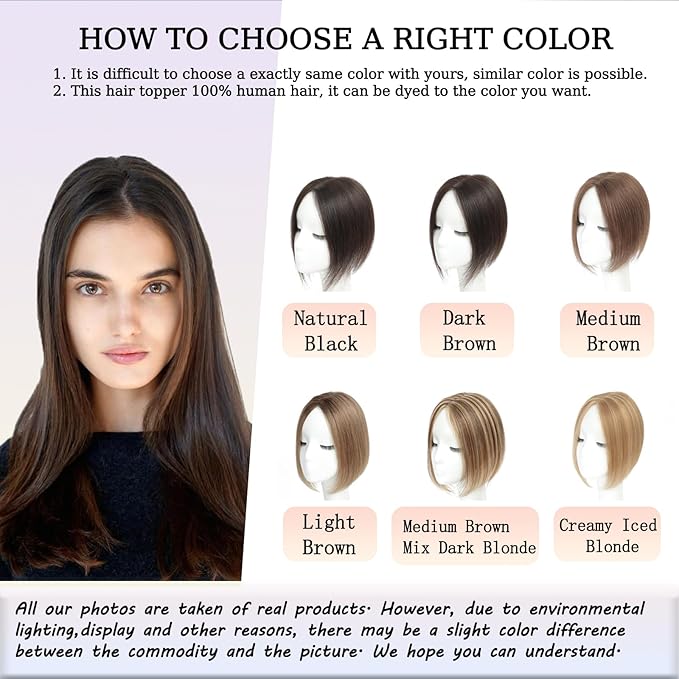 Hair Toppers for Women with Thinning Hair Human Hair Toppers for Women with Thinning Hair Toppers Hair Pieces for Women 10 Inch Hair Topper Hairline Topper for Women(Medium Brown).
