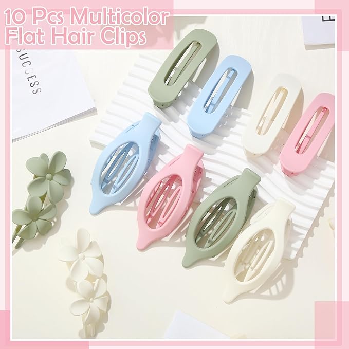 10 Pcs Flat Hair Clips for Women, 3 Styles French Flat Claw Clips Non-slip Matte Hair Clips for Thin Thick Hair, Multicolor