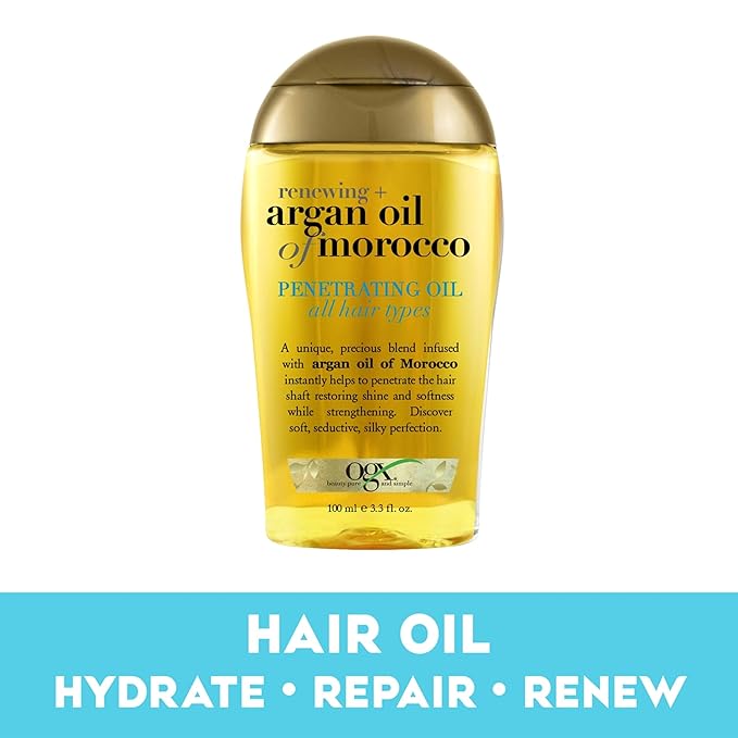 OGX Renewing + Argan Oil of Morocco Penetrating Hair Oil Treatment, Moisturizing & Strengthening Silky Oil for All Hair Types, Paraben-Free, Sulfated-Surfactants Free, 3.3 fl oz (Pack of 2)
