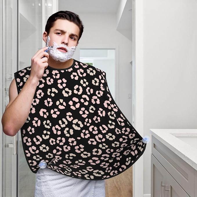 Beard Trimming Hair Catcher, Rose Gold Black Cheetah Skin Wild Animal Leopard Print Shave Bib, Non-Stick Bib Apron Waterproof, Shaving Tool for Men for Husband Father’s Day