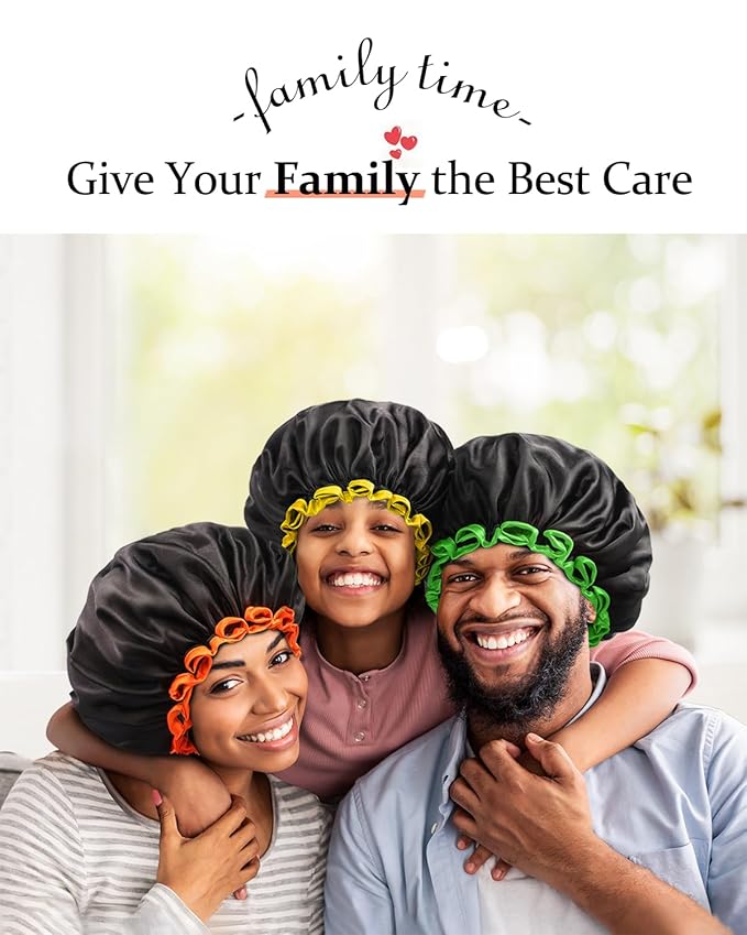 mikimini Small Black Shower Caps for Child 2 Packs, Double Layers Waterproof Bathing Hair Cap with Reusable Soft Comfortable PEVA Lining, Cute, Non-fading & Stretchy Shower Hat