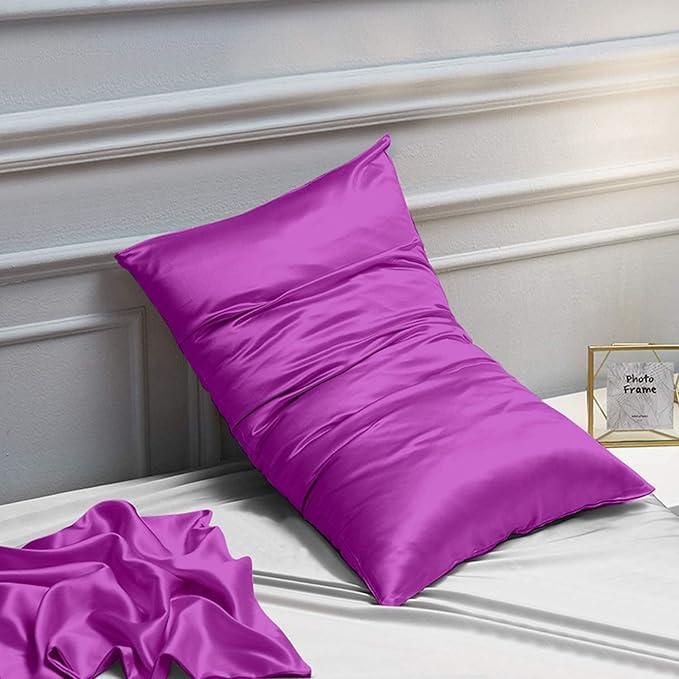 NTBAY 2 Pack Satin Standard Pillowcases for Hair and Skin, Luxurious and Silky Pillow Cases with Envelope Closure, 20x26 Inches, Purple