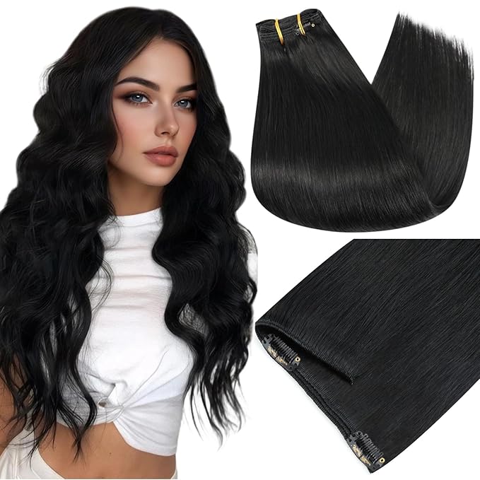 Full Shine Jet Black Clip in Hair Extensions Human Hair 180 G 20 Inch Clip in Black Hair Extensions for Professionals 7 Pcs